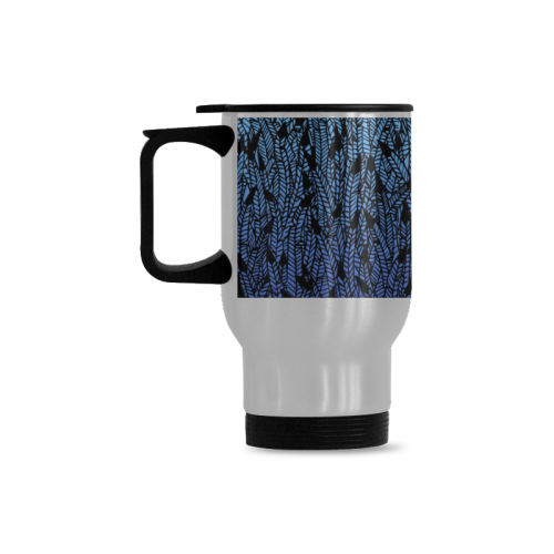 blue ombre black feather pattern Travel Mug (Silver) (14 Oz)