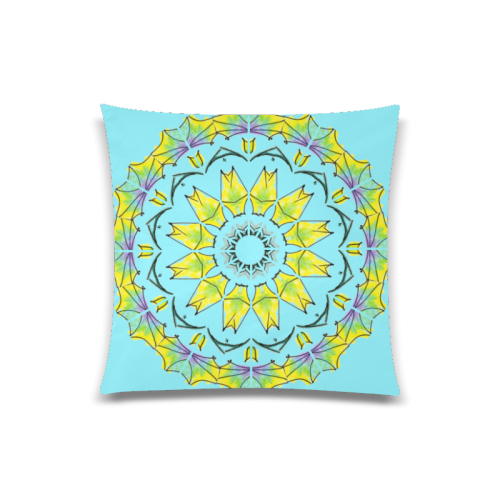 Yellow Green Purple Flowers Leaves Wheel Mandala Azure Custom Zippered Pillow Case 20"x20"(One Side)