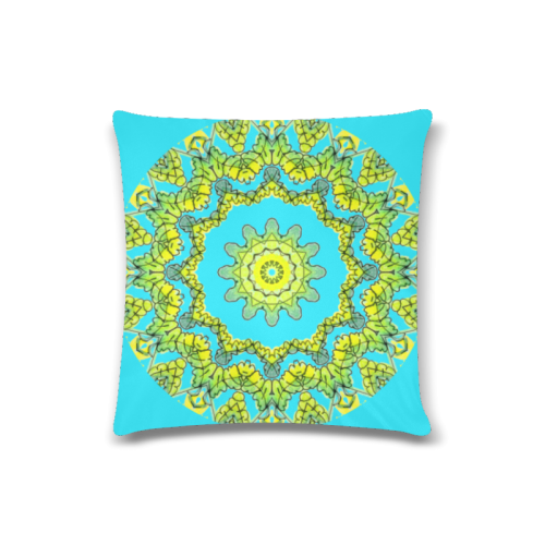 Glowing Green Leaves Flower Arches Star Mandala Cyan Custom Zippered Pillow Case 16"x16"(Twin Sides)