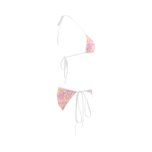 pink yellow white feather pattern Custom Bikini Swimsuit