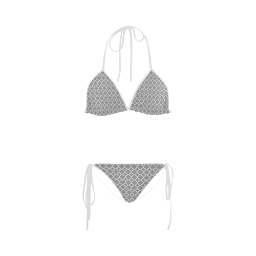 grey white quatrefoil classic pattern Custom Bikini Swimsuit