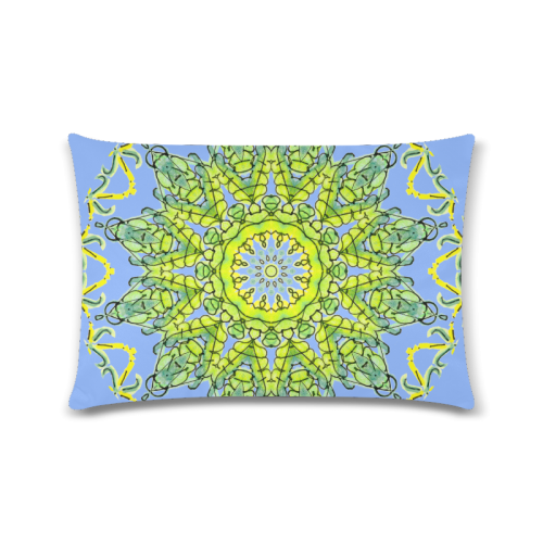 Lime Green Yellow Leaves Star Matrix Mandala Periwinkle Custom Rectangle Pillow Case 16"x24" (one side)