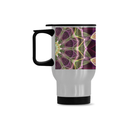 purple pink green earth tones mandala Travel Mug (Silver) (14 Oz)