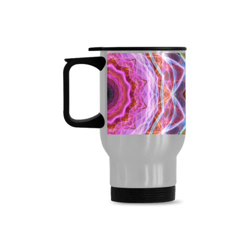 pink yellow passion mandala abstract art Travel Mug (Silver) (14 Oz)