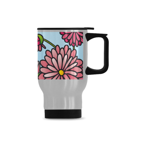 chrysantenum flower field pink floral Travel Mug (Silver) (14 Oz)