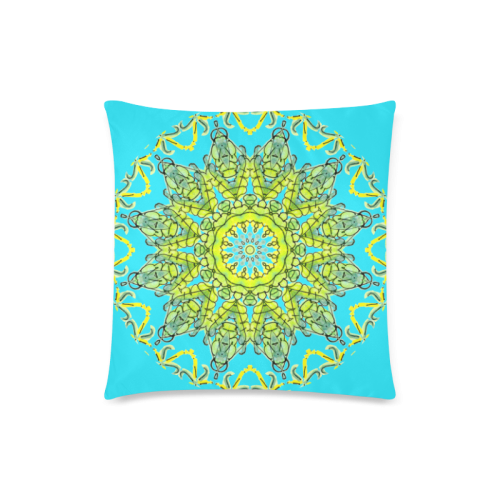 Lime Green Yellow Leaves Star Matrix Mandala Cyan Custom Zippered Pillow Case 18"x18" (one side)