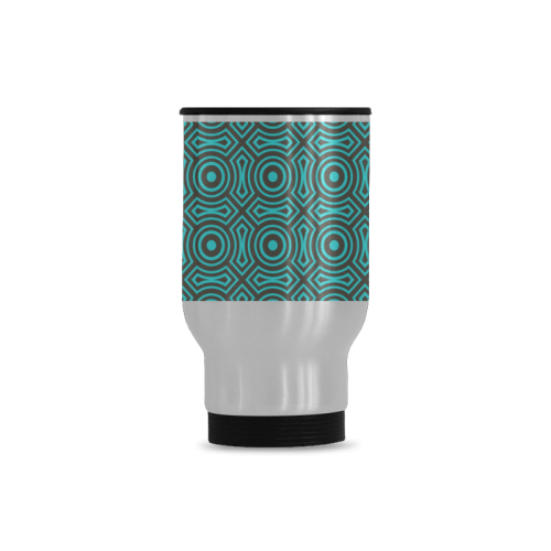 blue geometric pattern Travel Mug (Silver) (14 Oz)