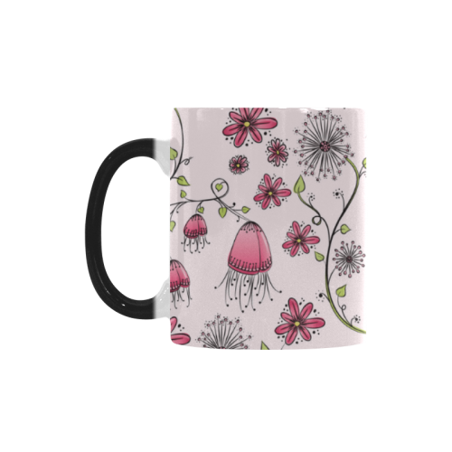 pink fantasy doodle flower pattern Custom Morphing Mug