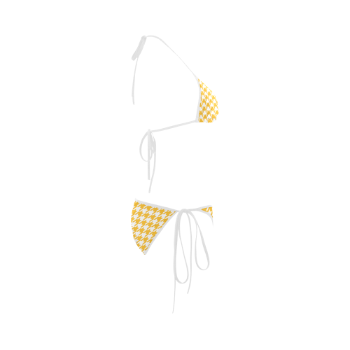 sunny yellow and white houndstooth classic pattern Custom Bikini Swimsuit