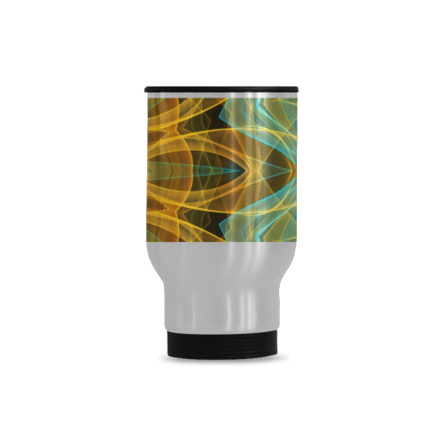 turquoise and yellow sun sea mandala Travel Mug (Silver) (14 Oz)