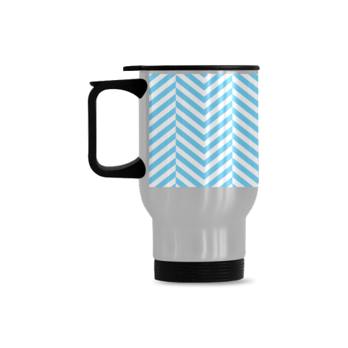 bright blue and white classic chevron pattern Travel Mug (Silver) (14 Oz)