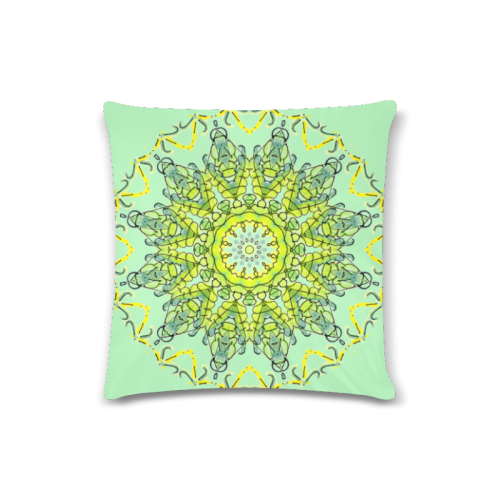 Lime Green Yellow Leaves Star Matrix Mandala Honeydew Custom Zippered Pillow Case 16"x16"(Twin Sides)