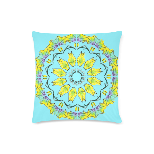 Yellow Green Purple Flowers Leaves Wheel Mandala Azure Custom Zippered Pillow Case 16"x16" (one side)