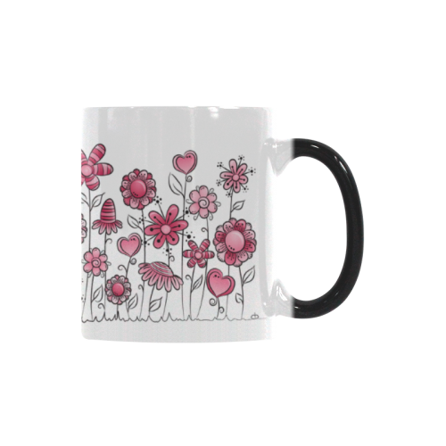 pink doodle flower field Custom Morphing Mug