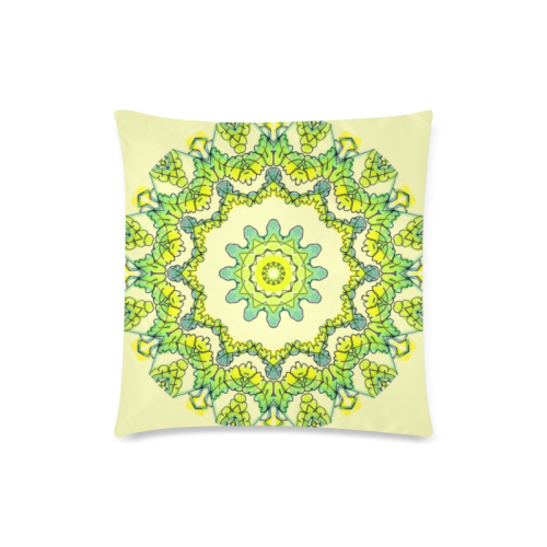 Glowing Green Leaves Flower Arches Star Mandala Cream Custom Zippered Pillow Case 18"x18" (one side)