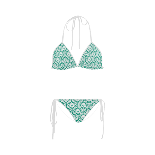 damask pattern emerald green and white Custom Bikini Swimsuit