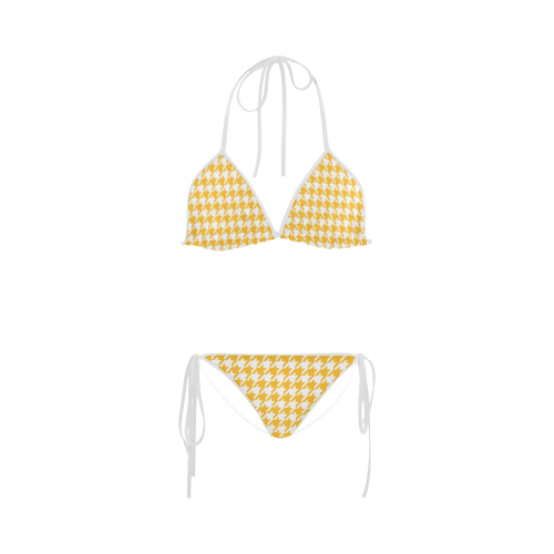 sunny yellow and white houndstooth classic pattern Custom Bikini Swimsuit