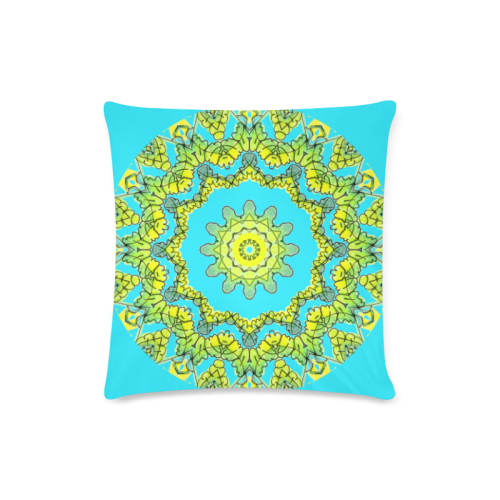 Glowing Green Leaves Flower Arches Star Mandala Cyan Custom Zippered Pillow Case 16"x16" (one side)