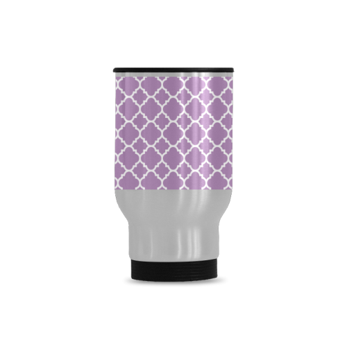 purple lilac white quatrefoil classic pattern Travel Mug (Silver) (14 Oz)