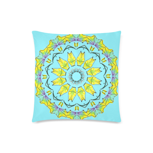 Yellow Green Purple Flowers Leaves Wheel Mandala Azure Custom Zippered Pillow Case 18"x18" (one side)