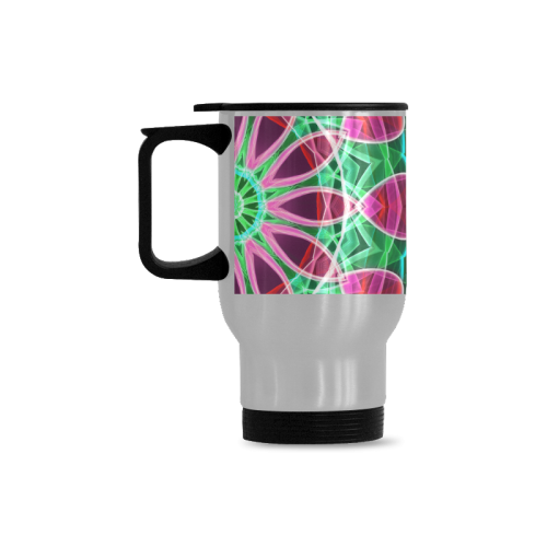 pink green rose flower garden Travel Mug (Silver) (14 Oz)