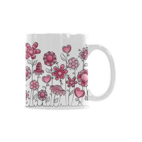 pink doodle flower field White Mug(11OZ)