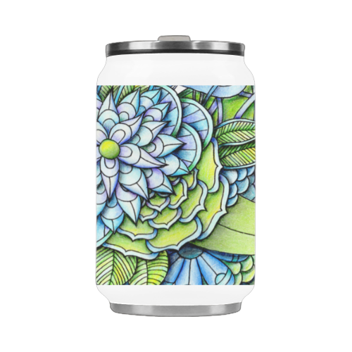 Blue green flower drawing Peaceful Garden Stainless Steel Vacuum Mug (10.3OZ)