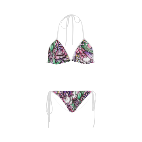 Pink Purple flower drawing Custom Bikini Swimsuit