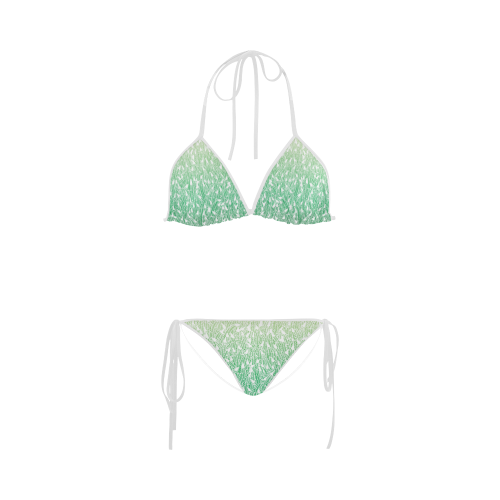 green ombre feathers pattern white Custom Bikini Swimsuit