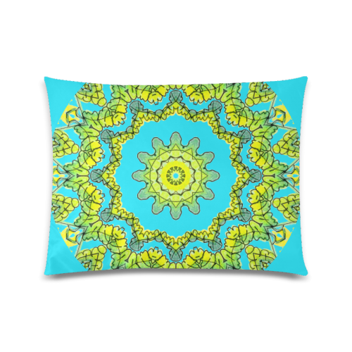 Glowing Green Leaves Flower Arches Star Mandala Cyan Custom Picture Pillow Case 20"x26" (one side)