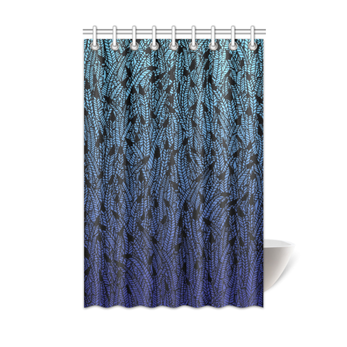 blue ombre black feather pattern Shower Curtain 48"x72"