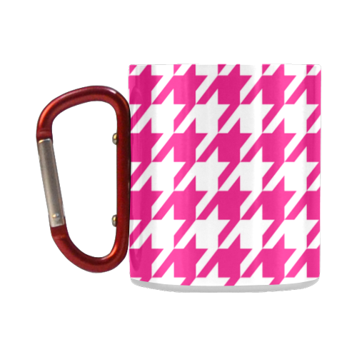 hot pink  and white houndstooth classic pattern Classic Insulated Mug(10.3OZ)