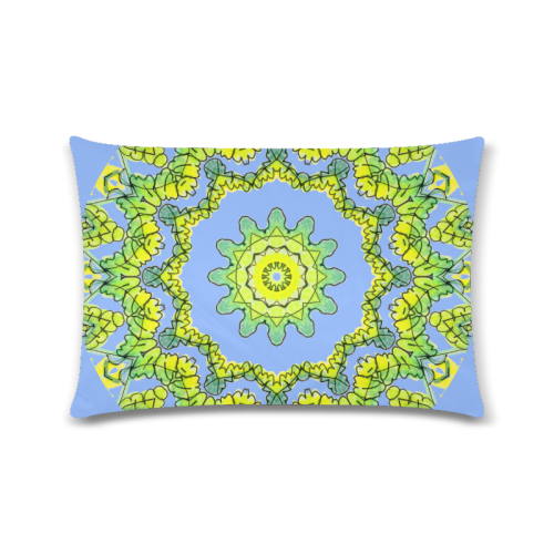 Glowing Green Leaves Flower Arches Star Mandala Periwinkle Custom Rectangle Pillow Case 16"x24" (one side)