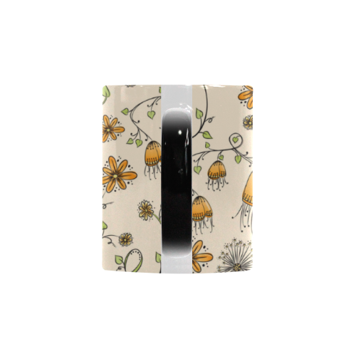 yellow orange fantasy doodle flower pattern Custom Morphing Mug