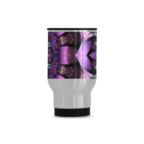 purple lilac fairy flower mandala abstract Travel Mug (Silver) (14 Oz)