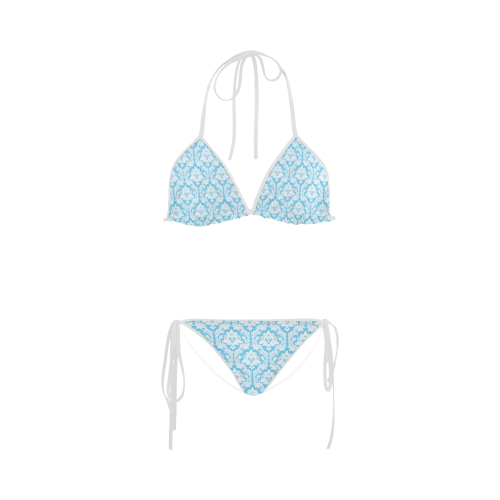 damask pattern bright blue and white Custom Bikini Swimsuit