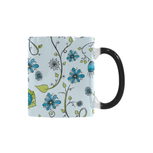 blue fantasy doodle flower pattern Custom Morphing Mug