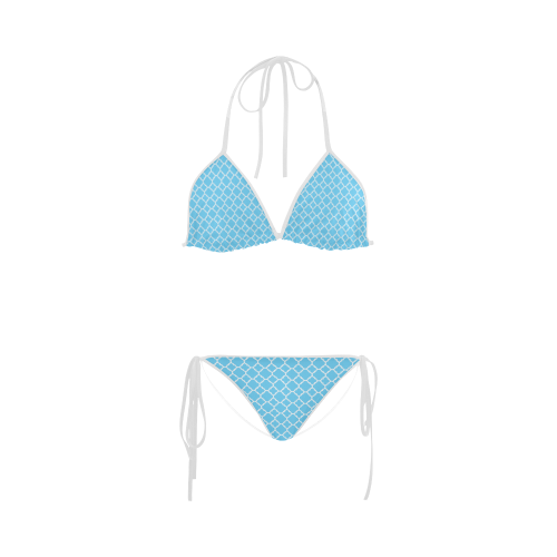 bright blue white quatrefoil classic pattern Custom Bikini Swimsuit