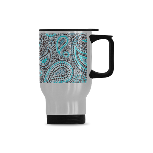 blue paisley mosaic design Travel Mug (Silver) (14 Oz)