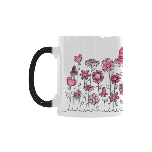 pink doodle flower field Custom Morphing Mug