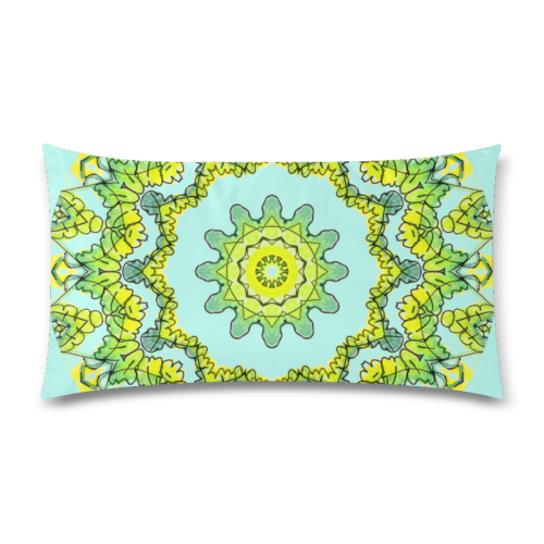 Glowing Green Leaves Flower Arches Star Mandala Teal Custom Rectangle Pillow Case 20"x36" (one side)