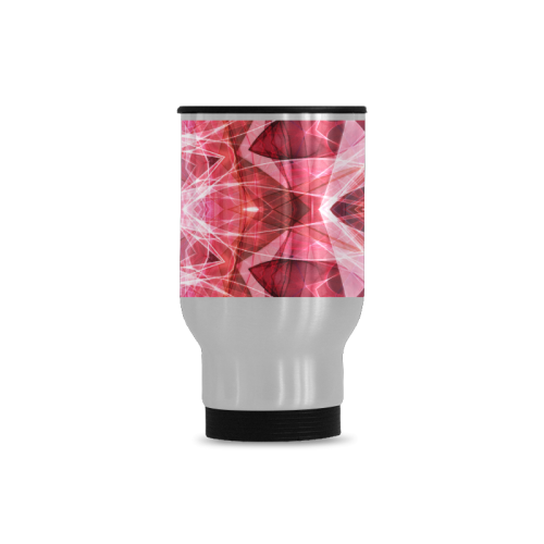 red pink abstract art mandala Travel Mug (Silver) (14 Oz)