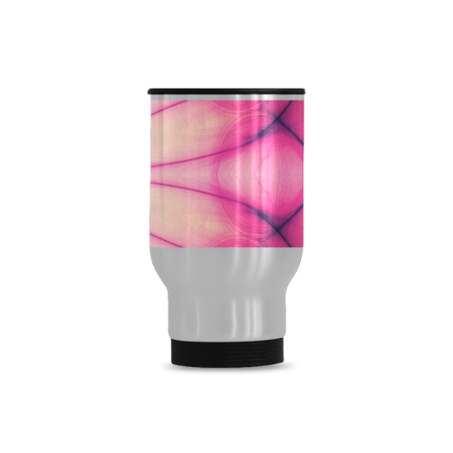 pink ink flower mandala abstract art Travel Mug (Silver) (14 Oz)