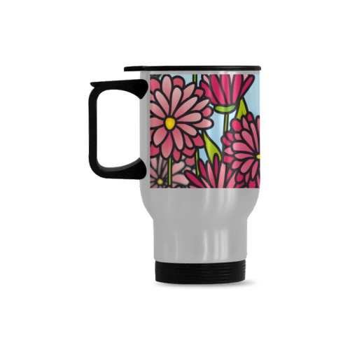 chrysantenum flower field pink floral Travel Mug (Silver) (14 Oz)