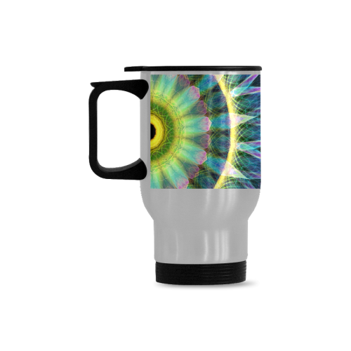 colroful flower eye mandala slice abstract Travel Mug (Silver) (14 Oz)