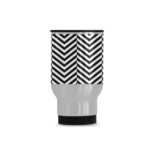 black and white classic chevron pattern Travel Mug (Silver) (14 Oz)