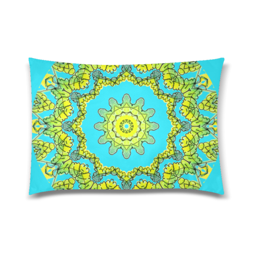 Glowing Green Leaves Flower Arches Star Mandala Cyan Custom Zippered Pillow Case 20"x30" (one side)