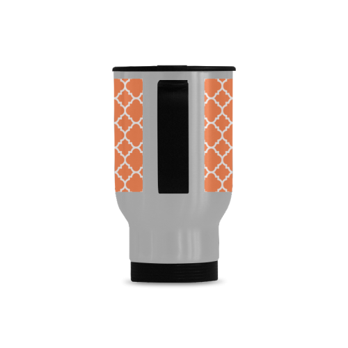 orange white quatrefoil classic pattern Travel Mug (Silver) (14 Oz)