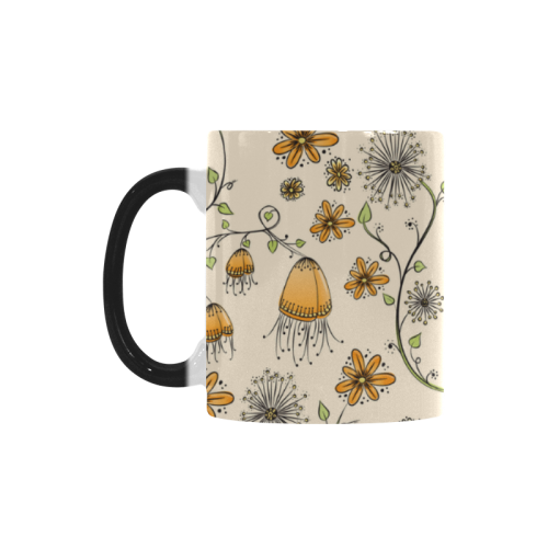 yellow orange fantasy doodle flower pattern Custom Morphing Mug