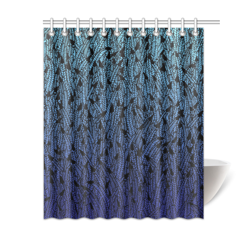 blue ombre black feather pattern Shower Curtain 60"x72"